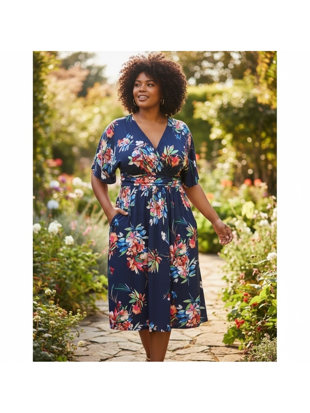 Kiyonna Gia Floral Midi Dress Size 3X (Fits US 22-24) with Pockets